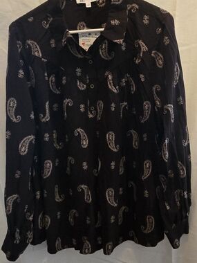 Nordstrom Black Paisley Button-Up Blouse